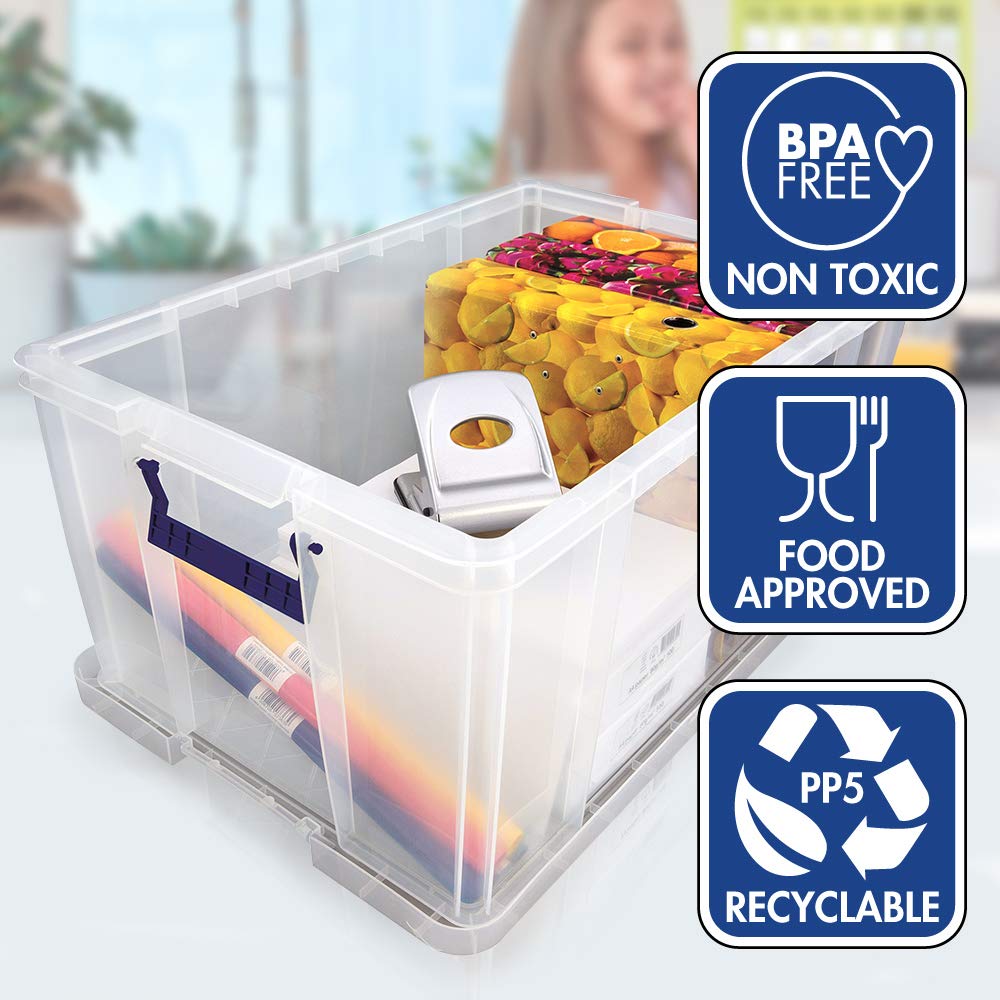 BANKERS BOX ProStore - Caja de almacenamiento de plástico con tapas, 70 L, superfuertes, apilables, 30 x 48 x 38,5 cm, transparente