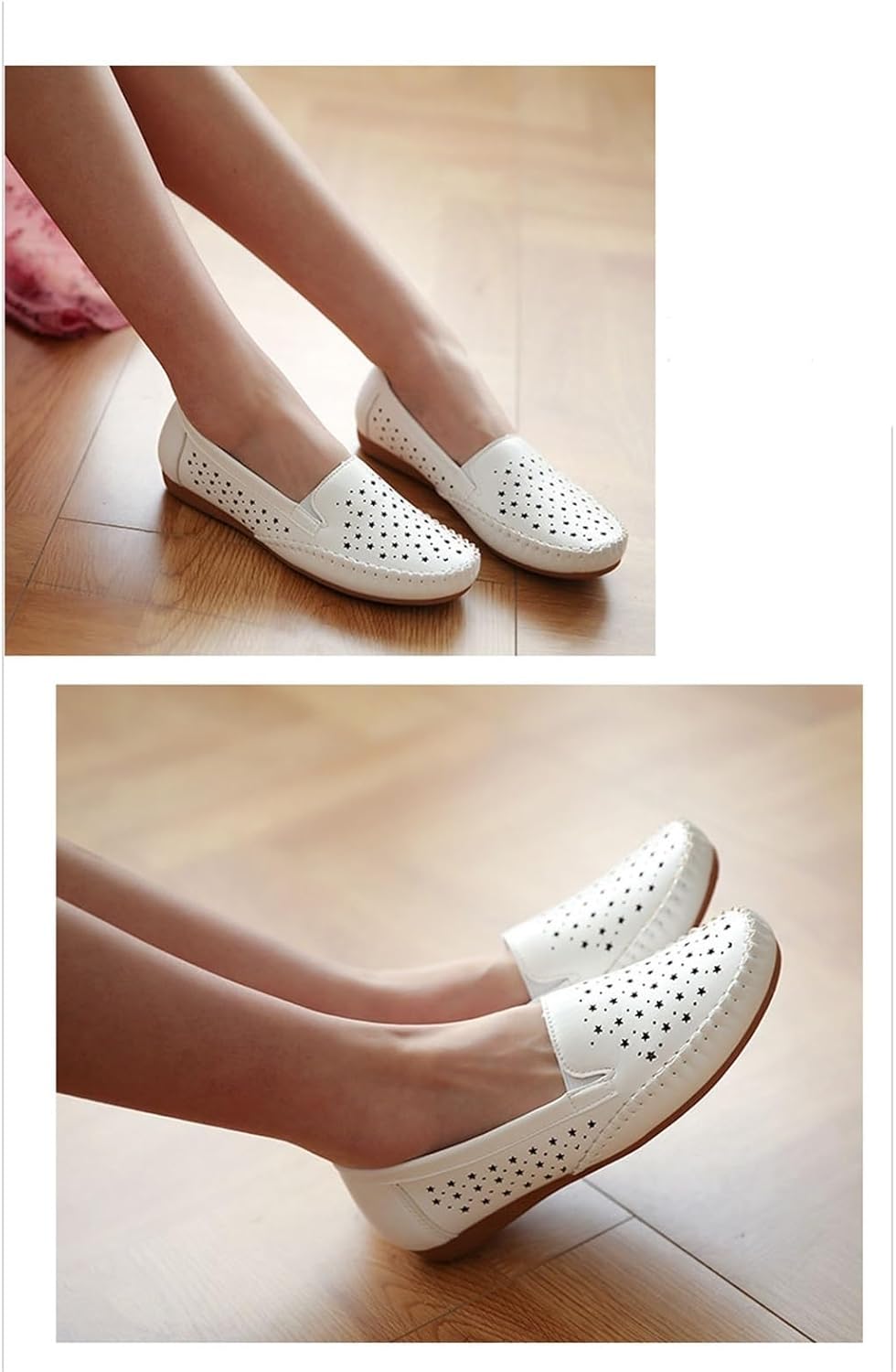 Healthcare Leather Nurse Shoes, Womens Summer Hollow Slip-On Breathable Non-Slip Nurse Shoes, Kitchen Chef Food Service Restaurant Working Footwear, for Hospital, Restaurant, Work