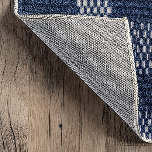 Nuloom Rianne Machine Washable Plaid Farmhouse Runner Rug, 2' 6" X 8', Blue #TOP7