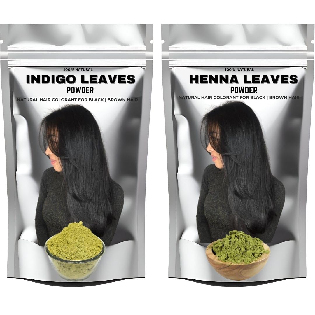 (100 GRAM) Indigo & 100 GRAM) Henna Powder | 100% Organic and Herbal Indigo, Henna Powder, for Natural Hair Coloring & Protects hair from Damage-picture-20