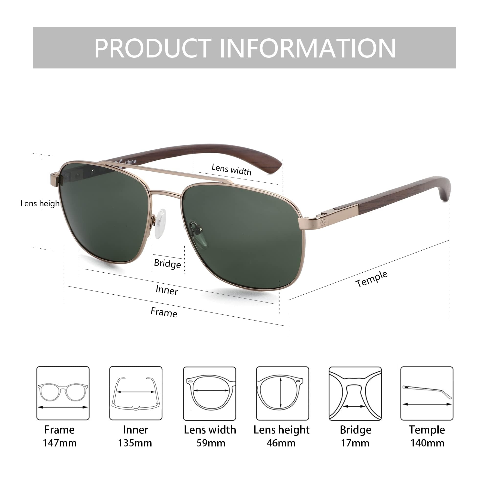 ZENOTTIC Aviator drewniane spolaryzowane okulary przeciwsłoneczne dla mężczyzn 100% ochrona przed promieniowaniem UV wędkarstwo jazda golf