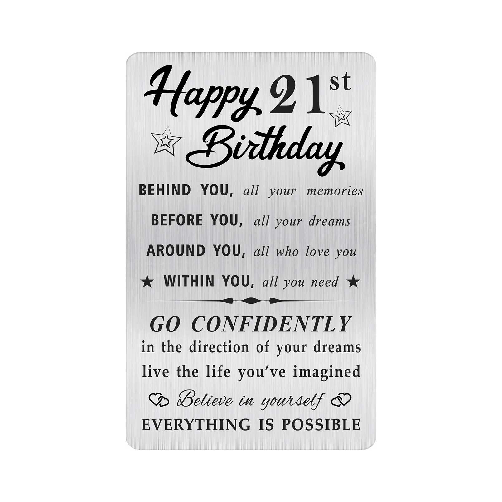 MOQIYXL Happy 21st Birthday Card for Men Women, Small Engraved Wallet Card for 21 Year Old Birthday Gifts