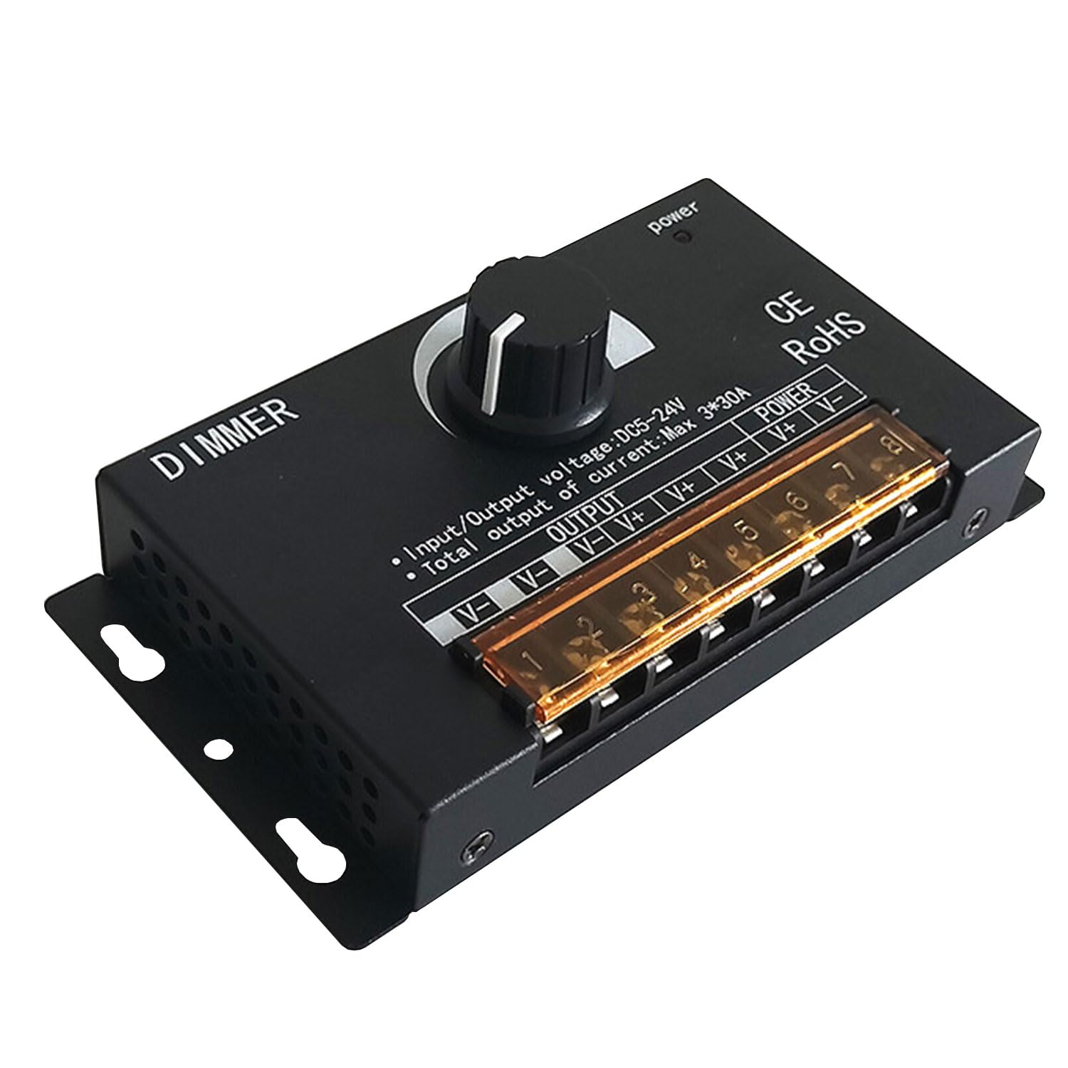DC 5V-24V 30A LED PWM Dimming Controller Dimmer Switch, 3 * 3CH Knob Adjust 0% to 100% Brightness ON/Off Switch Single Color Metal Shell LED Light Strip Dimmer