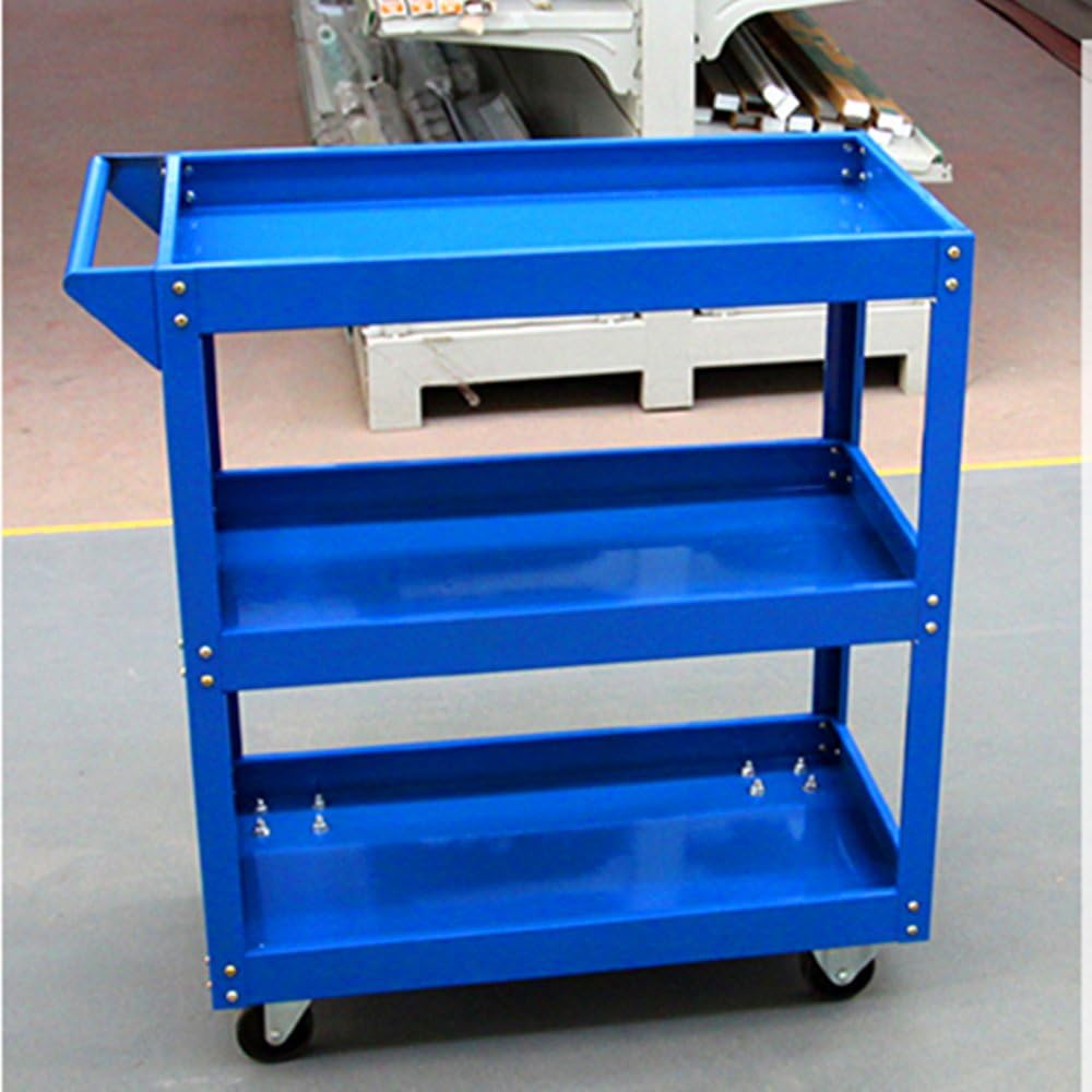 Tuff Concepts Heavy Duty Garage Trolley Workshop DIY 3 Tier Tool Storage Wheel Cart Shelf Tray (Blue)