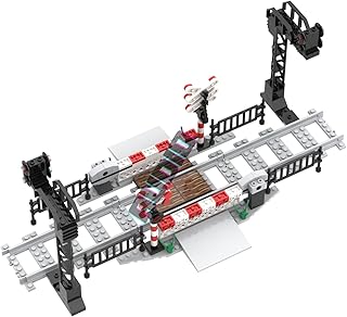 Audio Train Tracks Railroad Tracks Accessories - City Train Track Railroad Tracks Railroad Crossing Building Bricks with Traffic Light, Compatible with Lego City Passenger Train