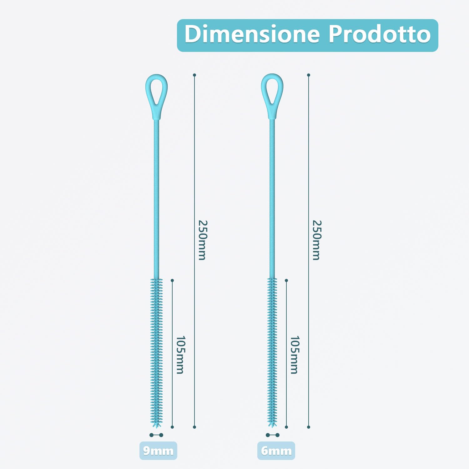 Spazzola Cannucce Silicone, 2Pezzi Scovolino per Cannucce Riutilizzabile per Vetro Metallo Frullati Cannucce e Tazze Cannuccia, Impugnatura Antiscivolo Morbida e Pieghevole, 6mm+9mm, Blu