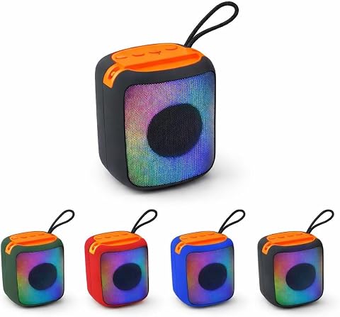 Portable Bluetooth Speaker with Colorful LED Light, Phone Holder, AUX and USB, Micro SD Card Slot, Rechargeable Battery, Multicolor