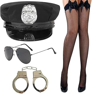 Police Costume Set, Cop Costume Accessories Kit for Women Men, Police Officer Cap for Halloween Party Role Play