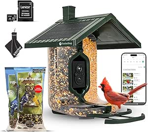 Smart Bird Feeder with AI Bird Identification & HD Camera – Solar-Powered Wi-Fi Feeder Sends Photos & Videos to Your Phone – Includes Starter Kit, 32GB SD Card, & Microfiber Cleaning Cloth asin的图片