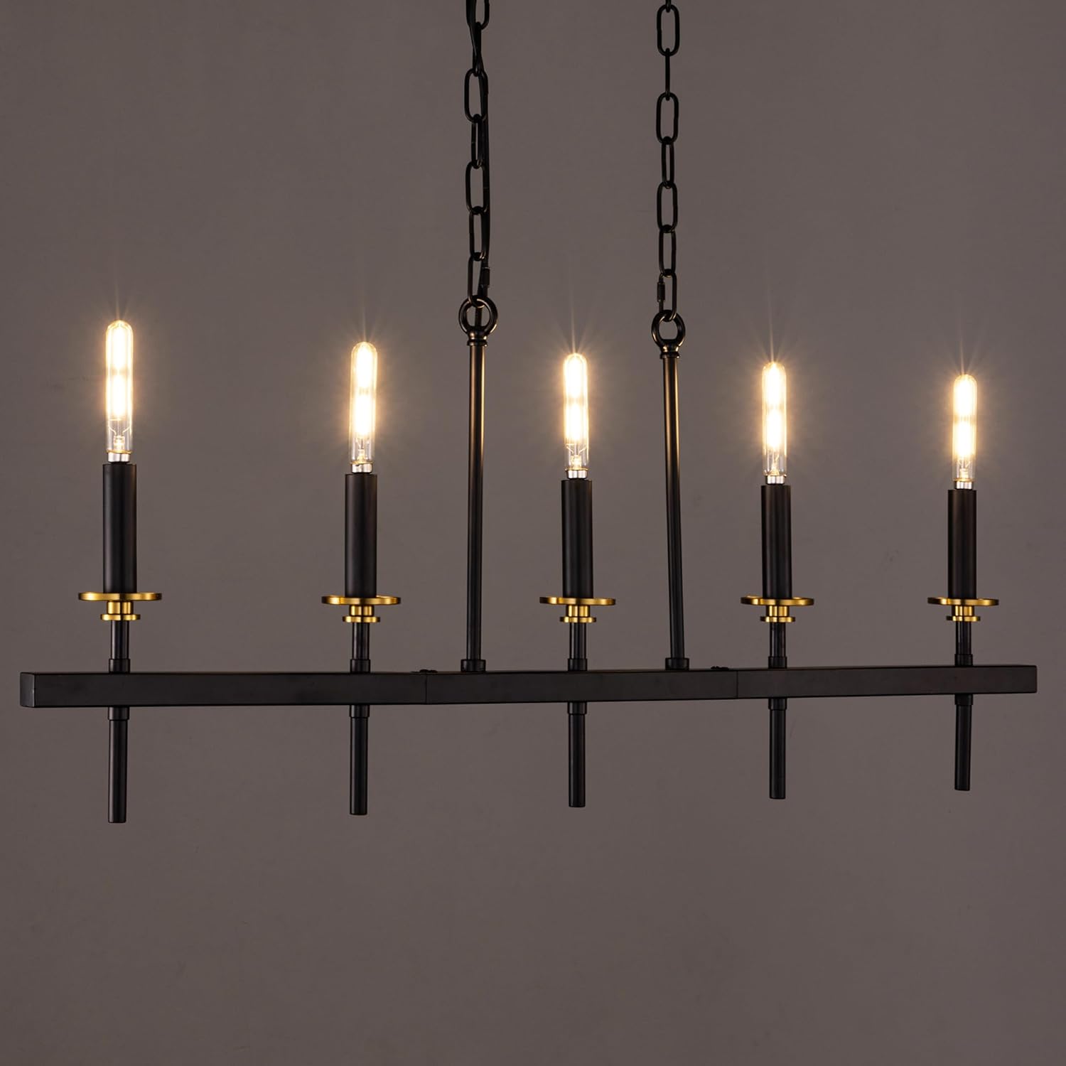 TOCHIC 38.2" Kitchen Island Lighting, Farmhouse Rectangle Dining Room Light Fixtures, 5 Lights Modern Hanging Pendant Light Fixtue, Black Linear Chandelier for Living Dining Room, Bedroom, Foyer