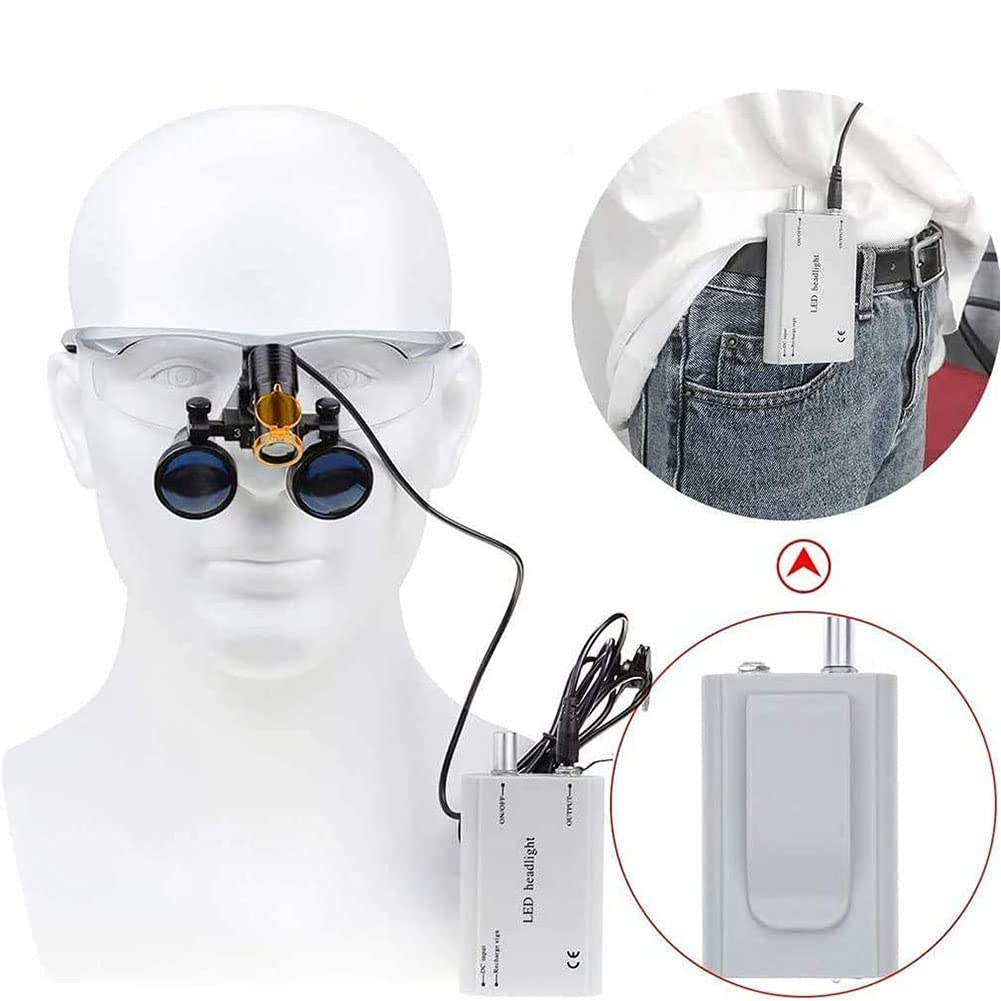 3,5X Lupenbrille Mit Licht Chirurgie Dental Binokularlupen, Beleuchtete Kopflupe, Lupe Lupenbrille Für Enges Arbeiten Mit Praktischer Tragetasche Handy(Color:Silver)
