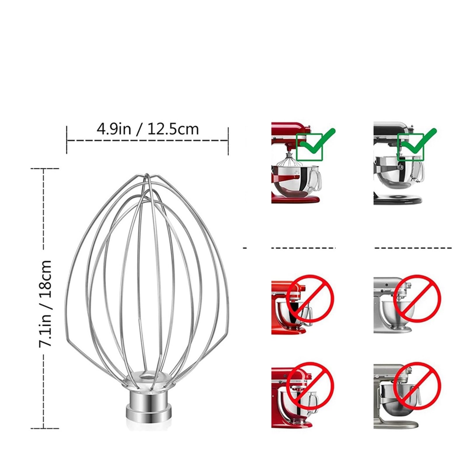 3X Schneebesen For 5QT Lift Und 6QT Standmixer, Schneebesenaufsatz, Edelstahl-Eiercremerührer-T33C