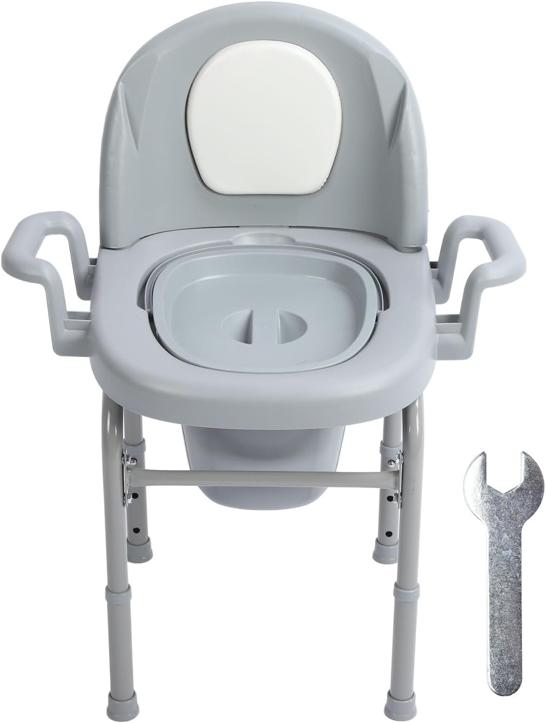 Fockety Bedside Commode Chair, 3 Adjustable Heights Portable Toilet for Adults, Raised Toilet Seat Mobile Toilet Seat with Bucket Padded Backrest for Pregnant Elderly