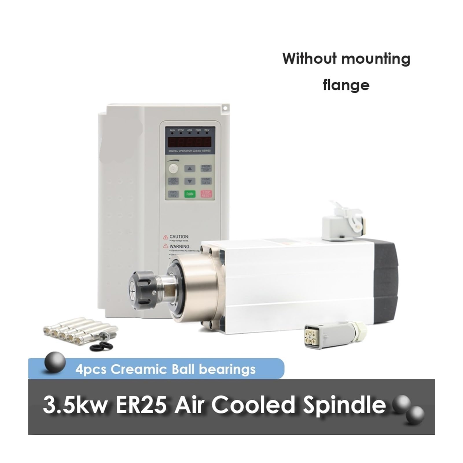 KACOME ER25 air-Cooled Spindle Motor (Ceramic Bearing 3.5KW), Square, flangeless, Used for CNC milling and 3.7KW Inverter/VFD.(380V)