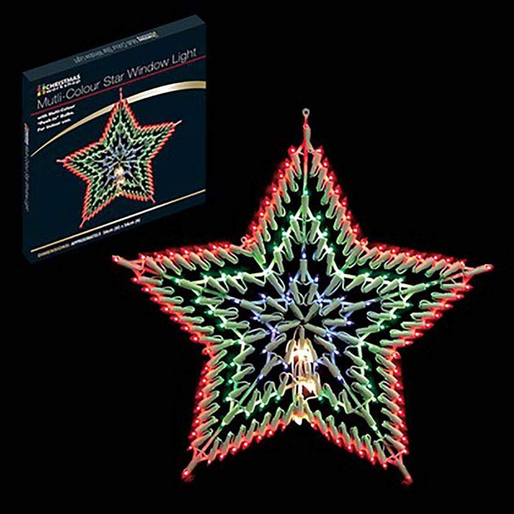 The Christmas Workshop 77710 Multi-Coloured Star Christmas Light / 35 LED Lights/Indoor Or Outdoor Mains Powered Christmas Decorations / 8 Light Modes / 54cm x 54cm x 1.5cm