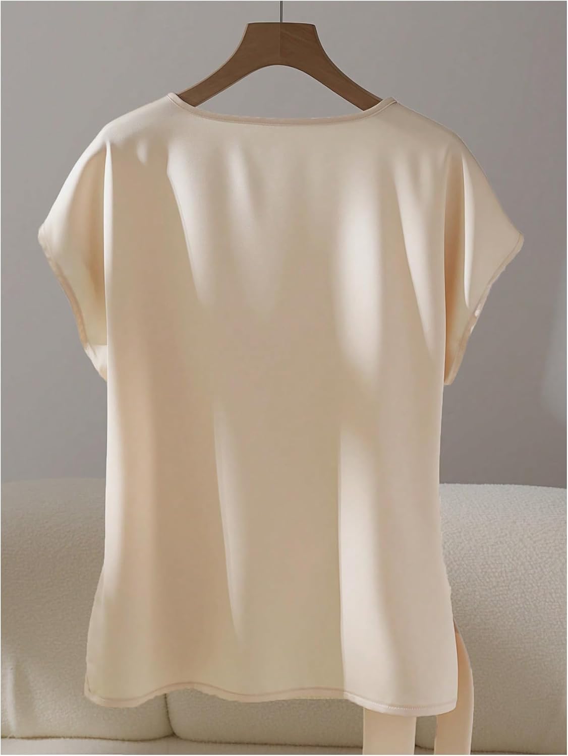 SHENHE Women's Satin Short Sleeve Blouse Side Tie Knot Loose Fit Casual Dressy Tops - Image 3