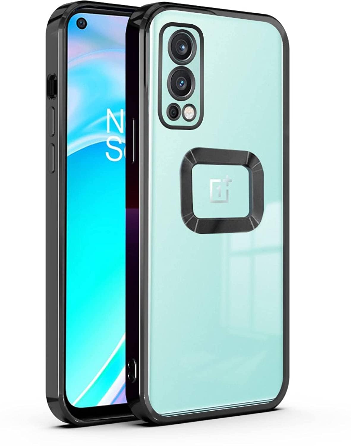 CLICKFLEEK Electroplated Logo View Back Cover Compatible for OnePlus Nord 2 5G | Slim Shockproof | Super Soft TPU | Raised Edges | Anti-Shock | Anti-Yellow (Black)