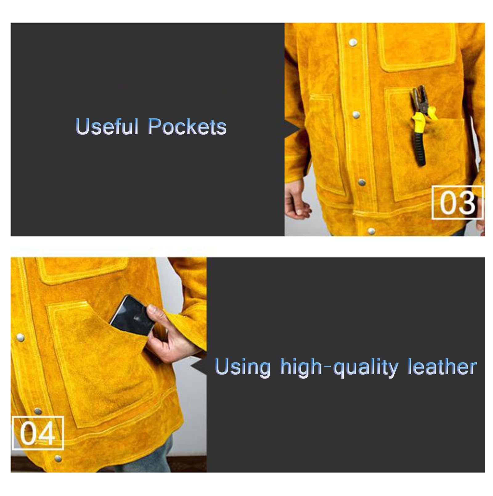 Ropa de Cuero, Abrigo Resistente, Camisas de Soldadura Resistentes al Calor y al Fuego para Hombres con herreros y carpinteros
