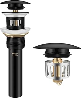 TTILL Bonde d'évier de salle de bain avec trop-plein, en laiton massif avec panier de bonde Noir mat