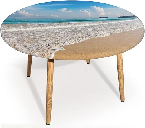Mantel redondo de playa, cocina, comedor o exterior, impermeable y lavable, mantel redondo con bordes elásticos, azul azul almendra azul marino y