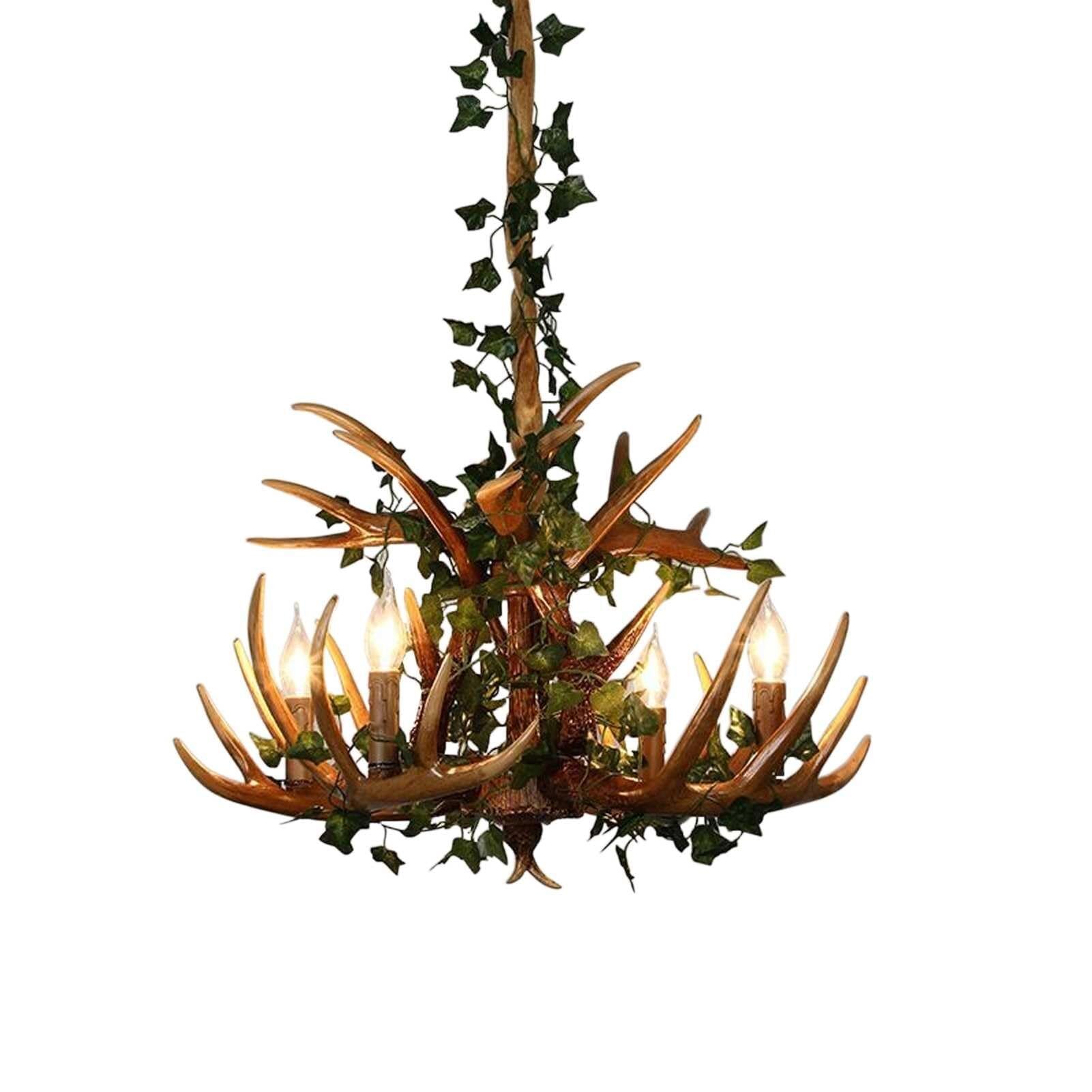 LYMSXAZOU Retro Antler Pendant Lights, Faux Antlers Ceiling Hanging Lamp, Resin Deer Horn for Room Bar Cafe