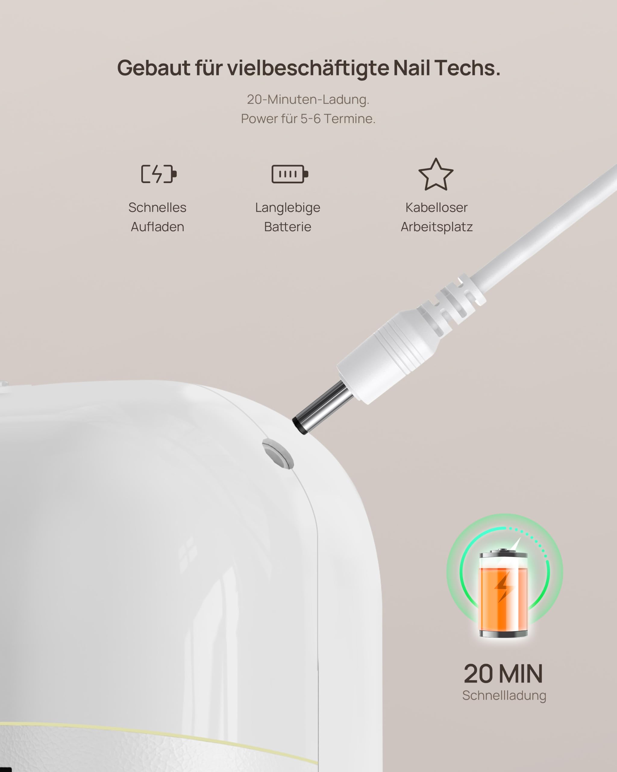 UV LED Nagellampe für Gelnägel - KI-Präzisionsscan, HD-Display, 109 LEDs, 73 Wh Akku, Smart-Curing-Modi, für UV-Gel & Aufbaugel [O NAIL SUNX PRO MAX - Weiß]