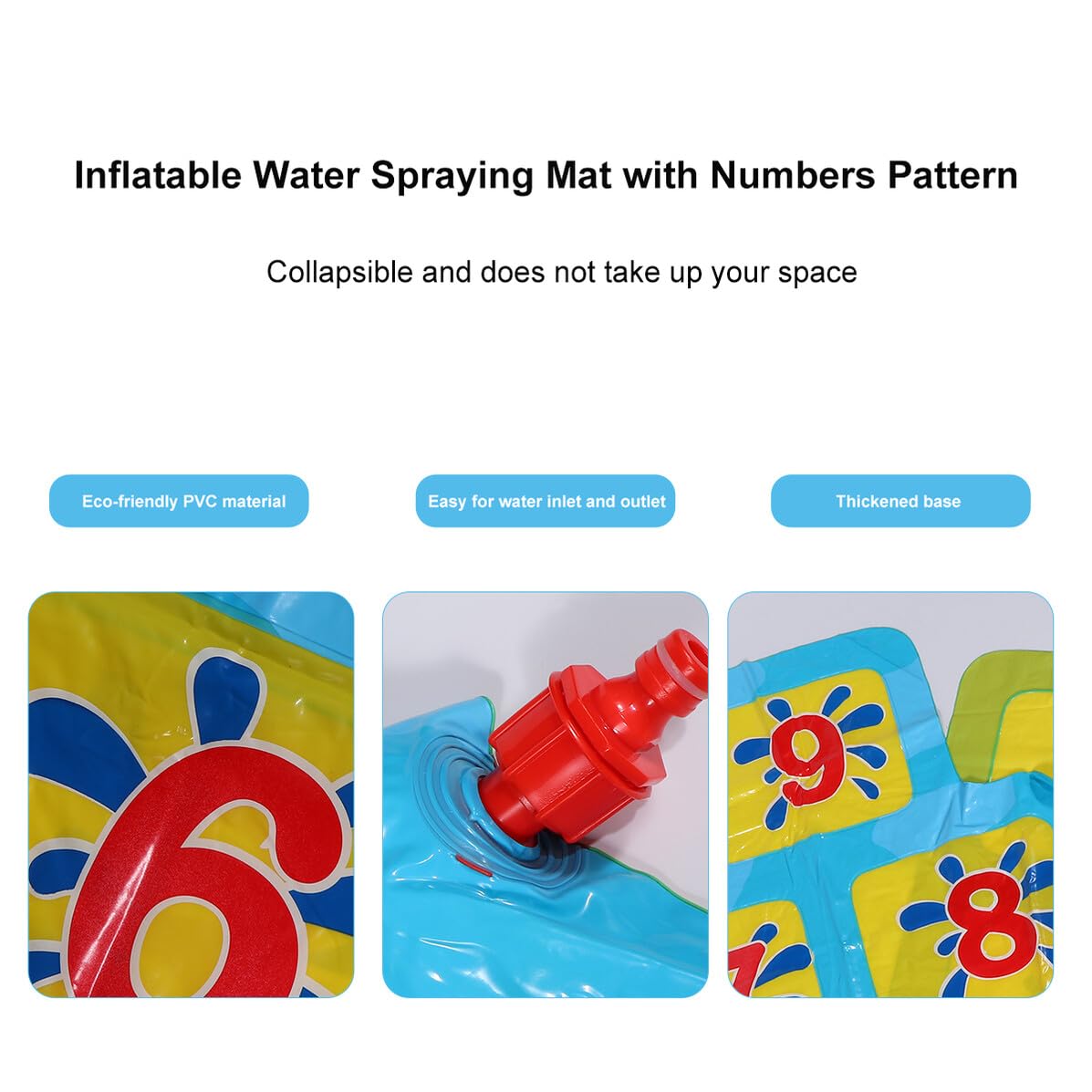 Gatuida 1 Unidad Colchoneta Inflable Rociador de Agua para Niños, Alfombra de Juego Exterior Números del 1 al 9, Adecuado para Piscina, Playa y Actividades Acuáticas de Verano
