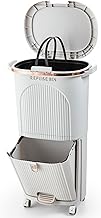 Warmiehomy Recycling Bins for Kitchen 38L Pedal Bin with Inner Bucket 2 Tier Trash Can with 2 Compartment Garbage Bin with Lid Vertical Waste Separation System with Wheels
