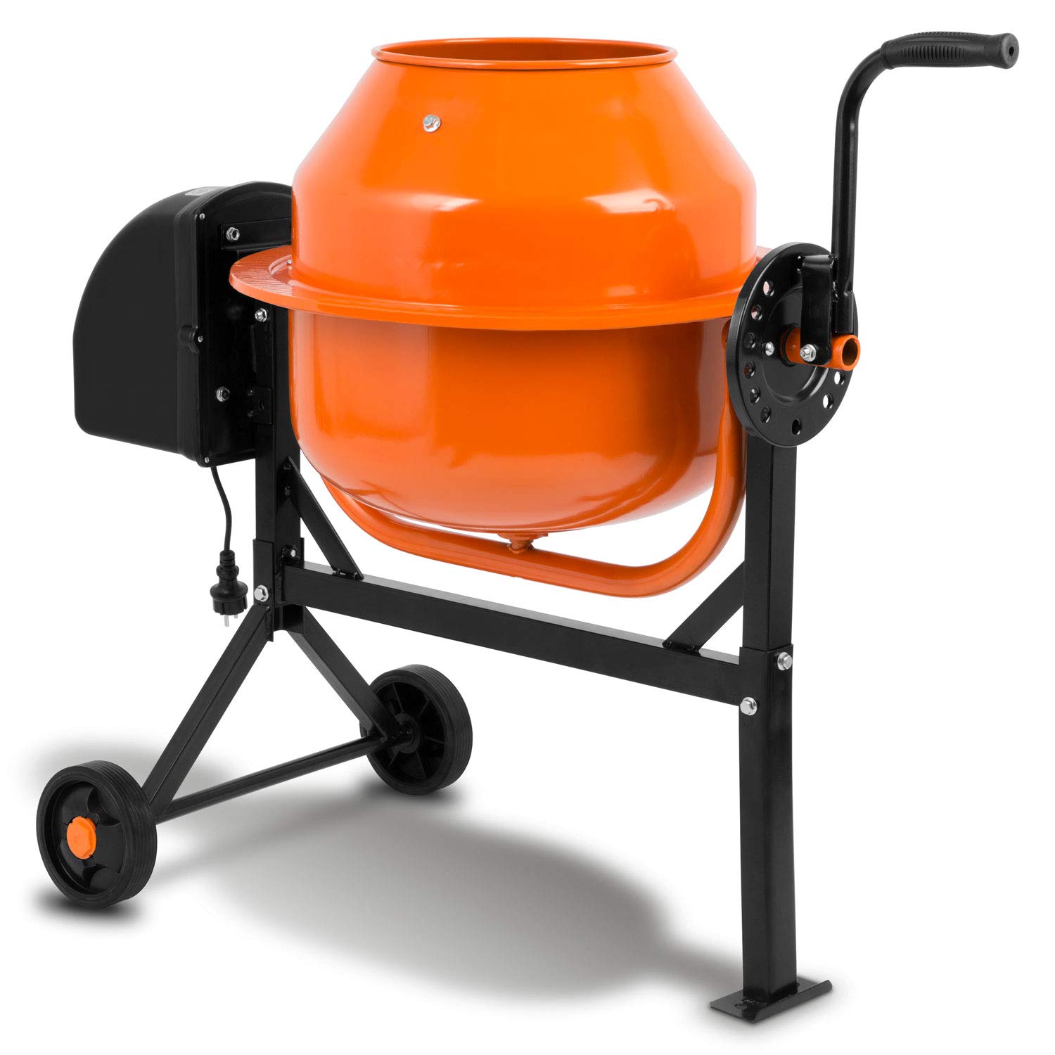 EBERTH Betoniera elettrica mobile 65L, motore 220W, telaio, tamburo e corona dentata in acciaio, volantino bloccabile, ampia pedana, betoniera professionale, tamburo girevole, facile utilizzo