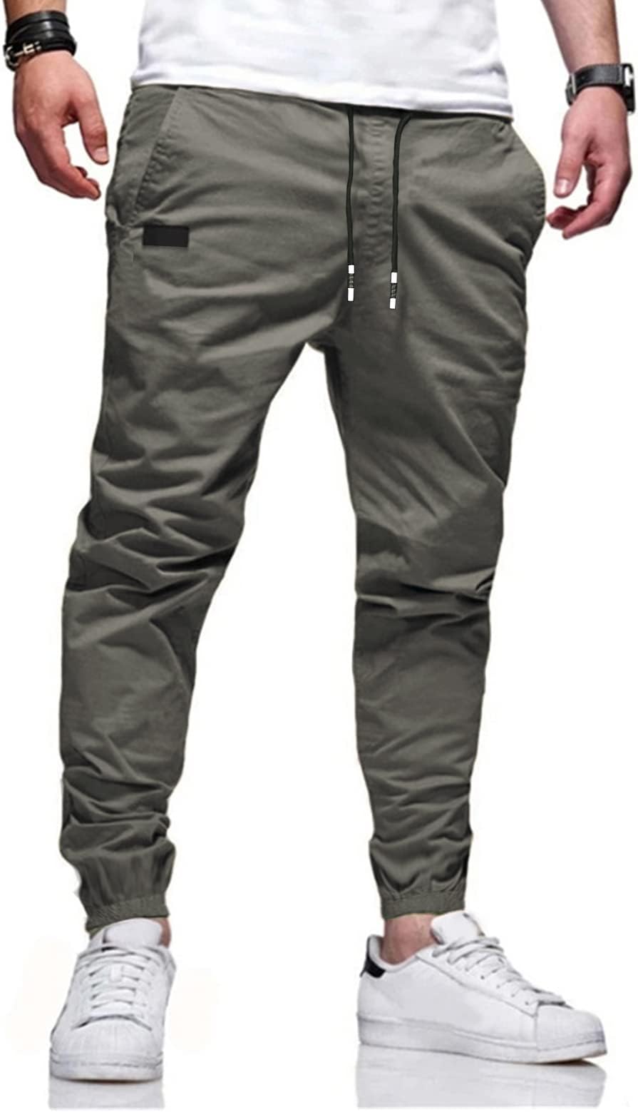BIBONG Men Joggers Chino Cargo Pants Hiking Outdoor Recreation Pants Twill Fitness Track Jogging Pants Casual Cotton Pants