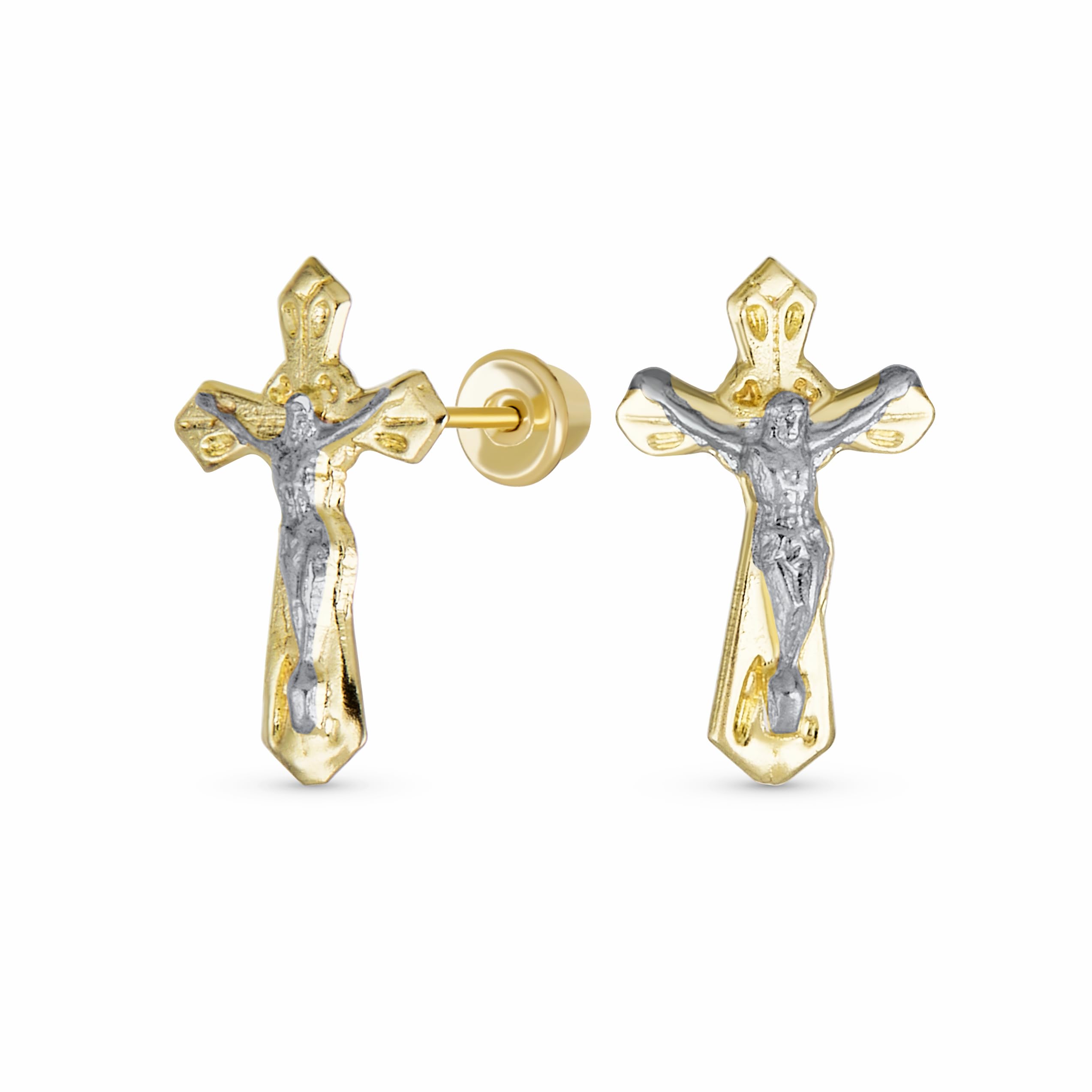 Boucles d'oreilles chrétiennes or 14K anti-perte avec vis de sécurité