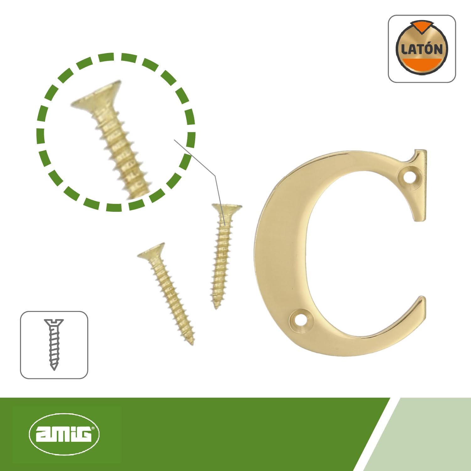 Amig - Lettera C in acciaio inox per viti interne ed esterne, 100 mm, resistente, per portali, pareti o facciate, finitura argento
