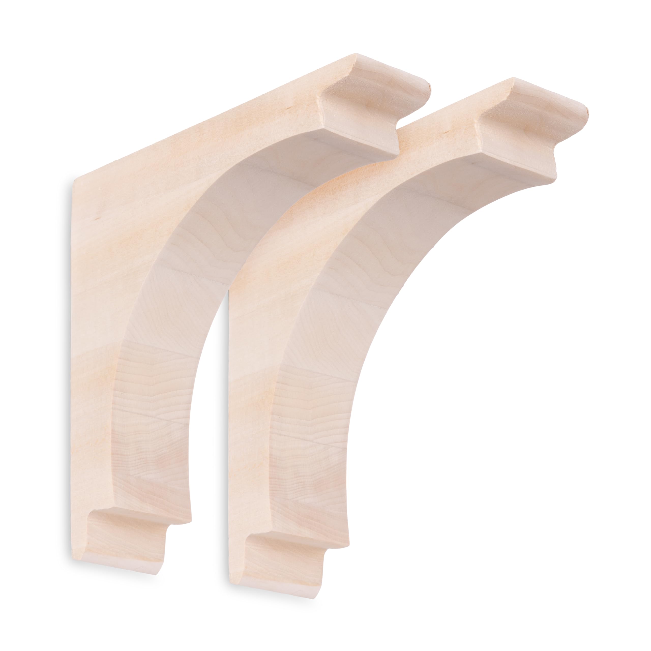 WADDELL Arch Corbel (2 Count, Medium) | 7" x 7" x 1¾" Unfinished Hardwood Bracket w/Pre-Installed Keyhole Plate | Decorative Corbels for Shelves,