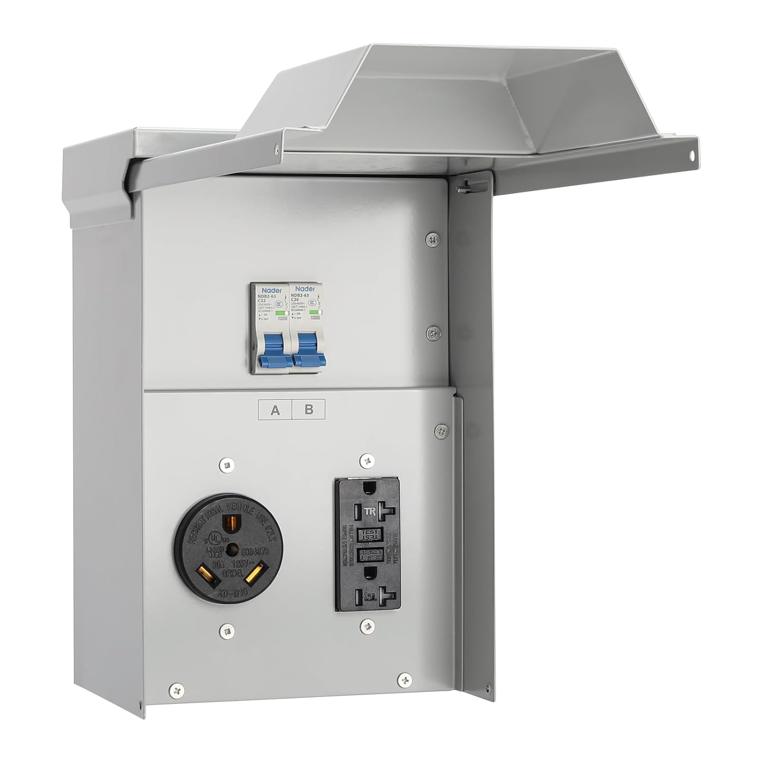 briidea Temporary Power Outlet Panel, RV Panel Outlet with a 20, 30 Amp Receptacle Installed, Prewired, Weatherproof 30A+20A