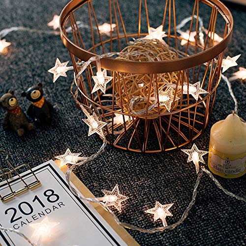 Preisvergleich Produktbild Lichterkette Sterne,Led Lichterkette außen Innen batteriebetrieben,40LEDs 6M Wasserdicht mit 2 Modi für Garten Weihnachtsdeko Weihnachtsbaum Kinderzimmer Schlafzimmer Party,Warmweiß