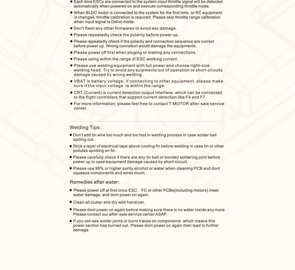 Specifications table for T-motor V45A V2 ESC