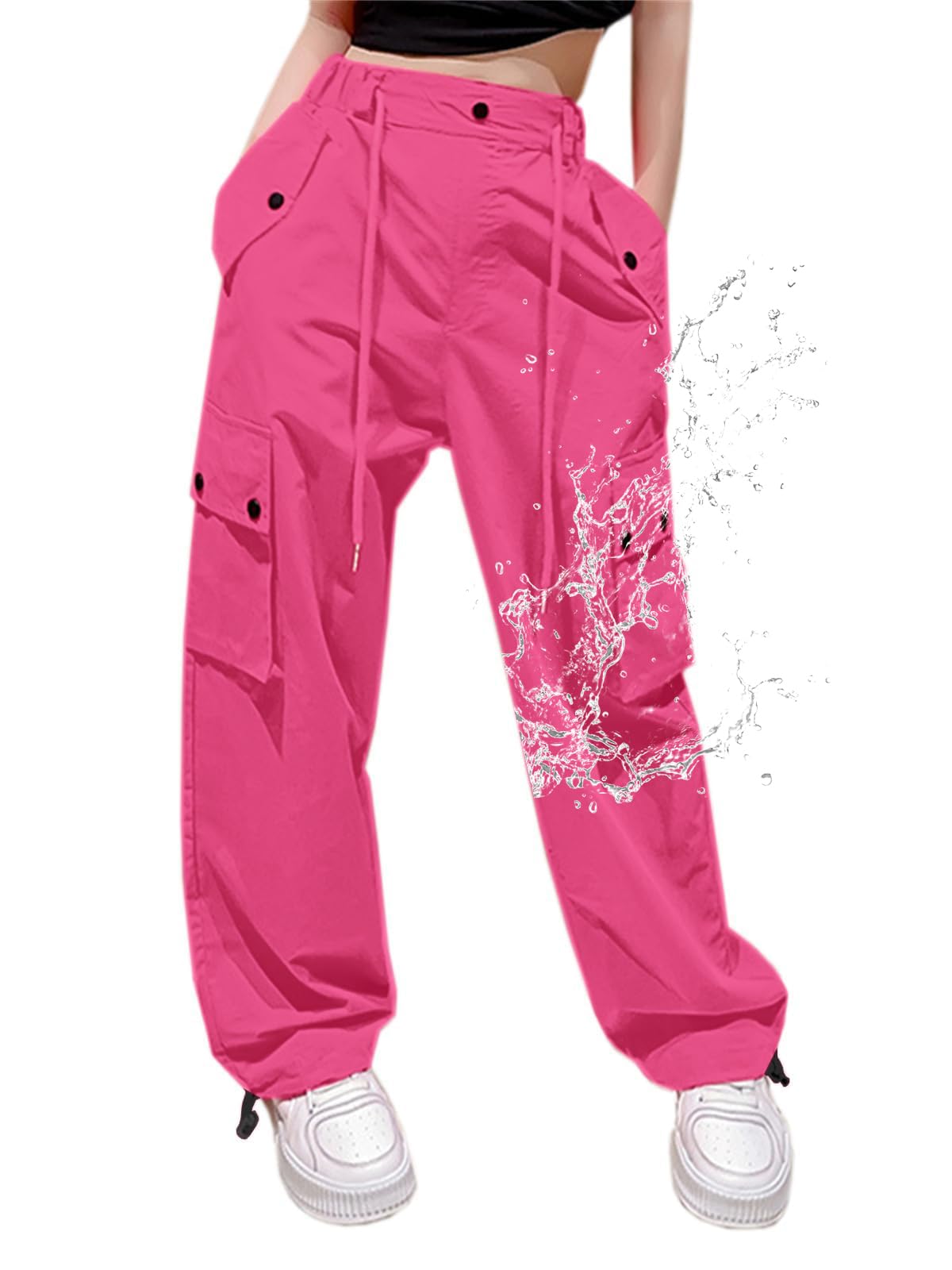 Cromoncent Cargo Pants Girls & Women Parachute Pants Y2K Baggy Rave Clothes Waterproof with Pockets, 6 Years - 3XL