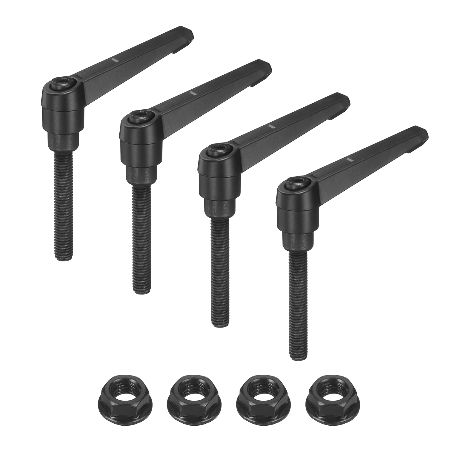 sourcing map 4Pcs Adjustable Clamping Lever Handles, M8x50mm Zinc Alloy Male Thread Stud Knobs with Nuts Quick Release Bolt Rotating Screw Handles for Lathes Woodworking, Black