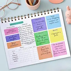 Planner Semanal Colorido 50 Folhas A5 - Agenda Organizador com Espiral, Lista de Tarefas, Hábitos e Prioridades - Bloco de Planejamento para Produtividade Pessoal, Trabalho e Estudos
