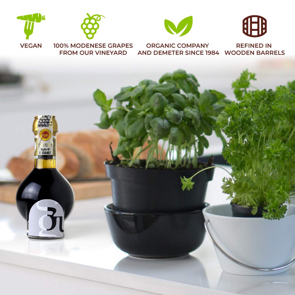 Aceto Balsamico Tradizionale di Modena dop – Extravecchio – invecchiato almeno 24 anni - Biologico, Biodinamico (Demeter), Vegano, Vegetariano, senza OGM – Confezione1 Bottiglia da 100 ml