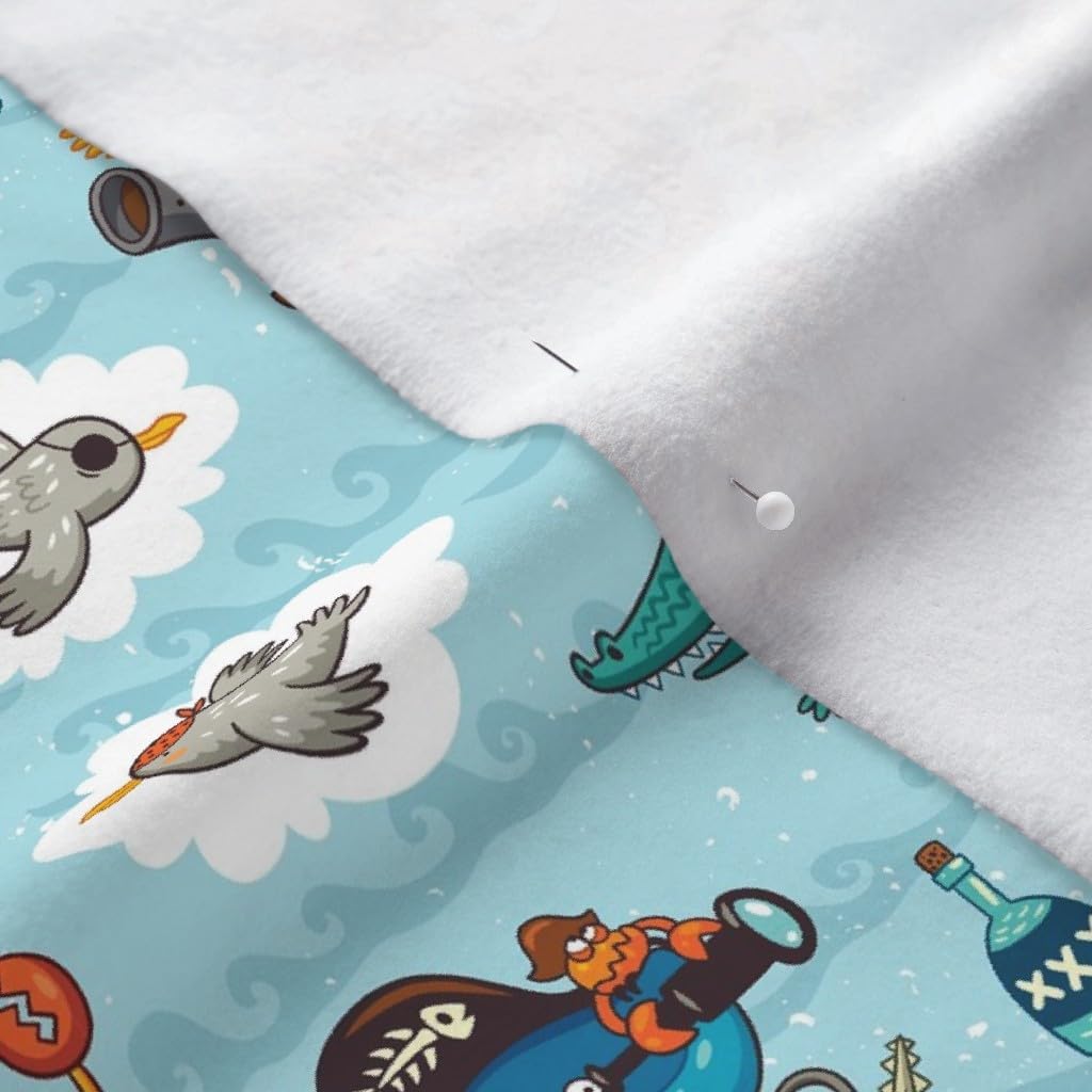 Spoonflower Fabric - Pirates Adventure Shark Ship Pirate Crab Printed on Polartec(R) Fleece Fabric by The Yard - Sewing Blankets Loungewear and No-Sew Projects
