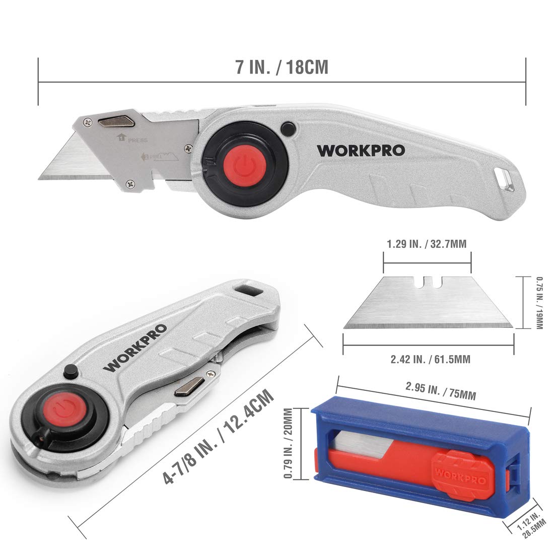 Buy WORKPRO Folding Utility Knife, Heavy Duty Box Cutter, Quick Change