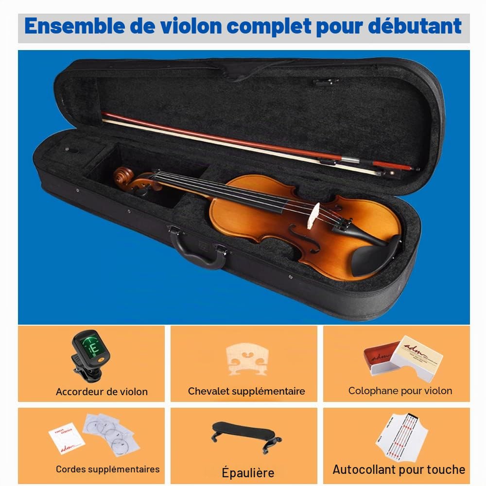 ADM Violon 1/2 Débutant Violon Enfant 6-9 Ans Avec Autocollant de Touche, Épaulière et Accordeur