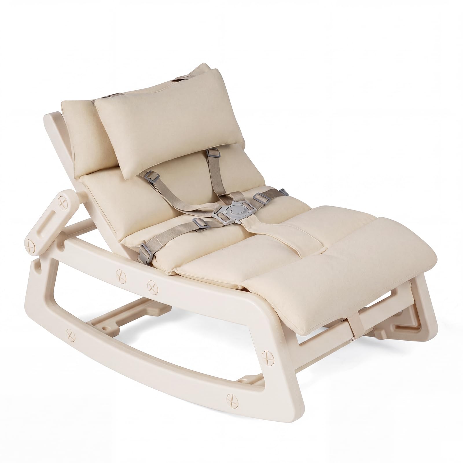 COSTWAY Kids Rocking Chair, Indoor Outdoor Toddlers Rocker with Adjustable Backrest, Removable Washable Cushion and Safety Harness, Children Recliner for 6+ Months Boys Girls (Beige)
