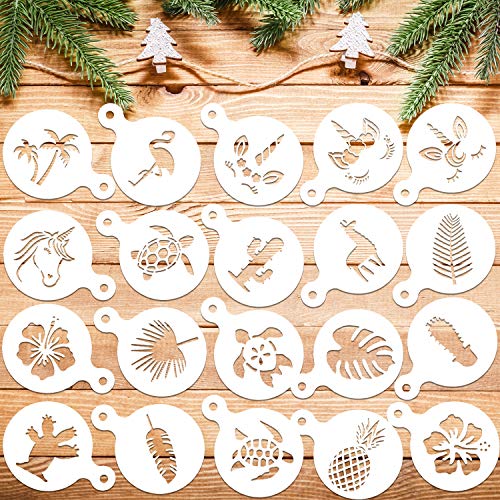 Konsait 20Pack Summer Cake Stencil Templates Decoration, Reusable Birthday Cake Cookies Baking Painting Mold Tools, Dessert, Coffee Decorating Molds #TOP3