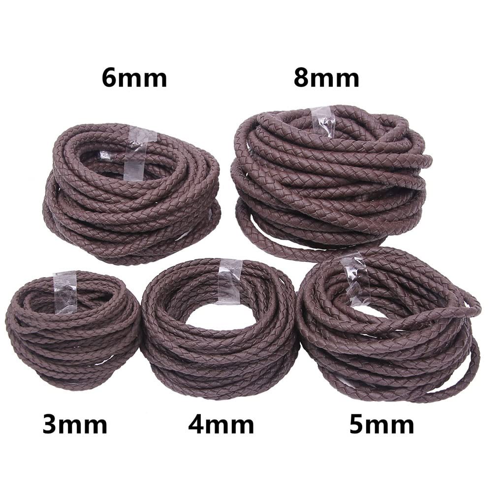 Cordoncino per gioielli in pelle, Bracciale con collana fai-da-te cordino tondo da 3/4/5/6/8 mm che realizza gioielli in corda PU intrecciata marrone nero | Black,4mm