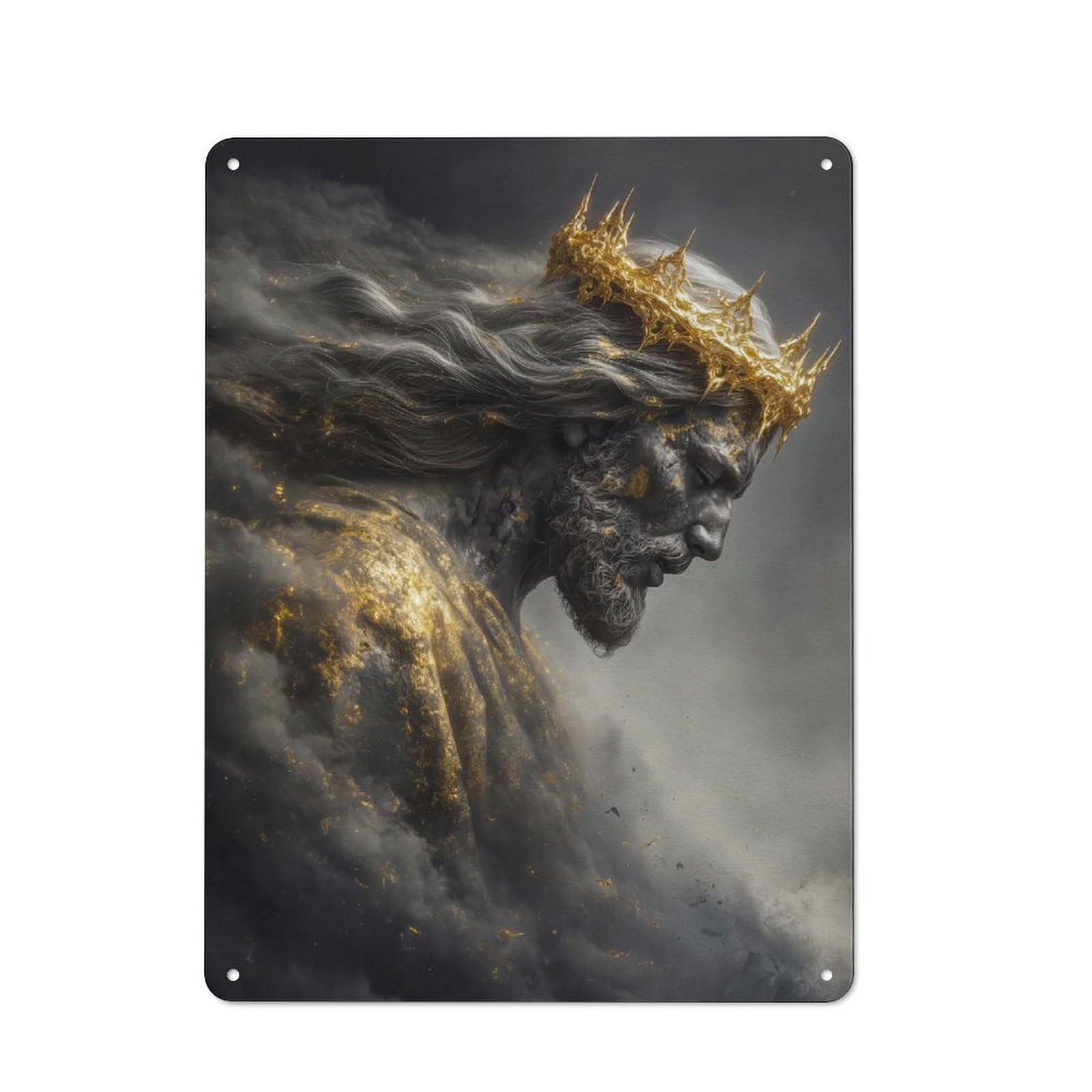 Junmoney Golden Crowned Jesus Bowing Down Vintage Tin Sign 40X30cm For Guest Room Or Hallway, Suited To Home Decor Collectors