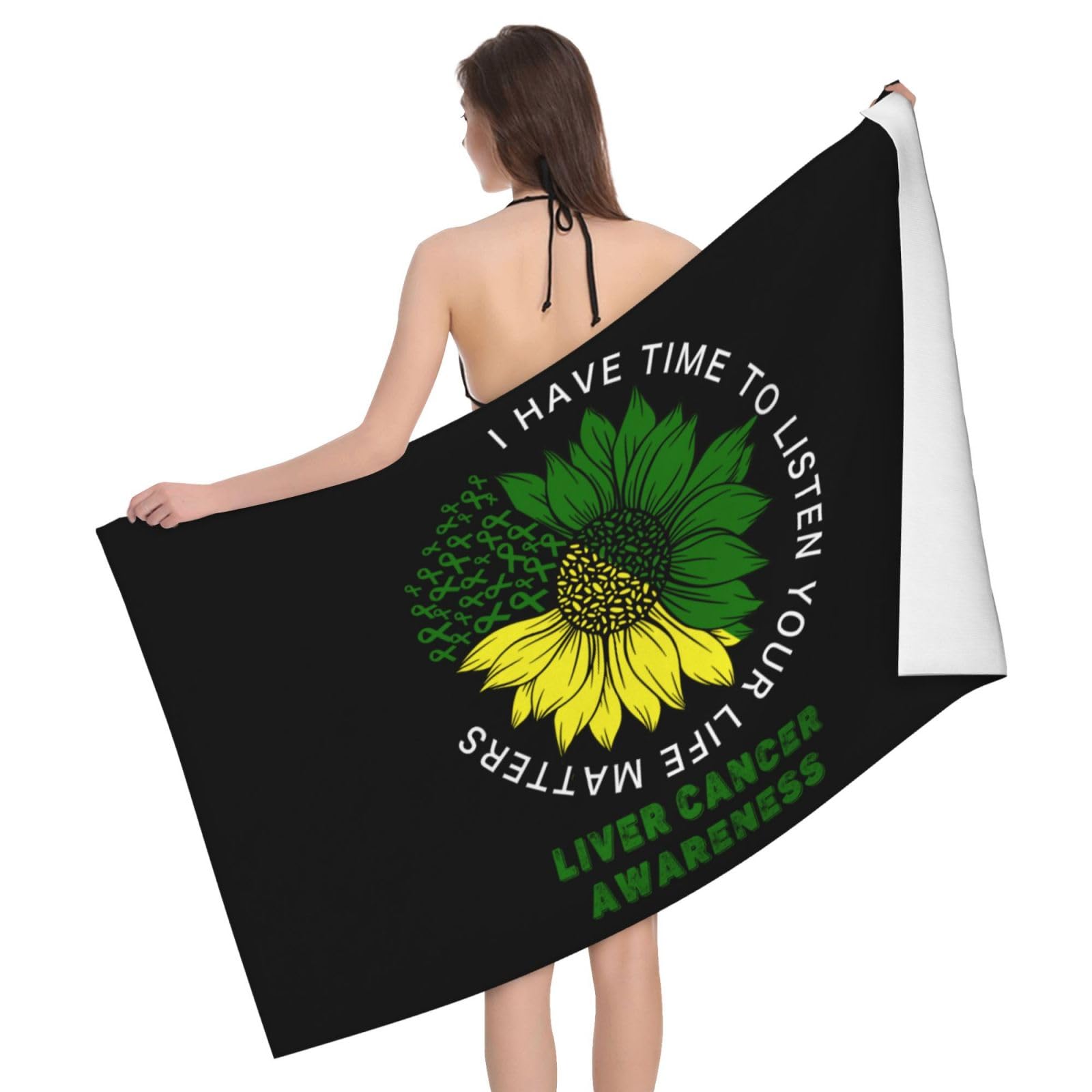 HLBSDM Microfiber I Have Time to Listen Your Life Matters Liver Cancer Awareness Beach Towel Quick Dry Soft Sand Free Beach Towels for Pool Swim Beach Lightweight Thin Towels