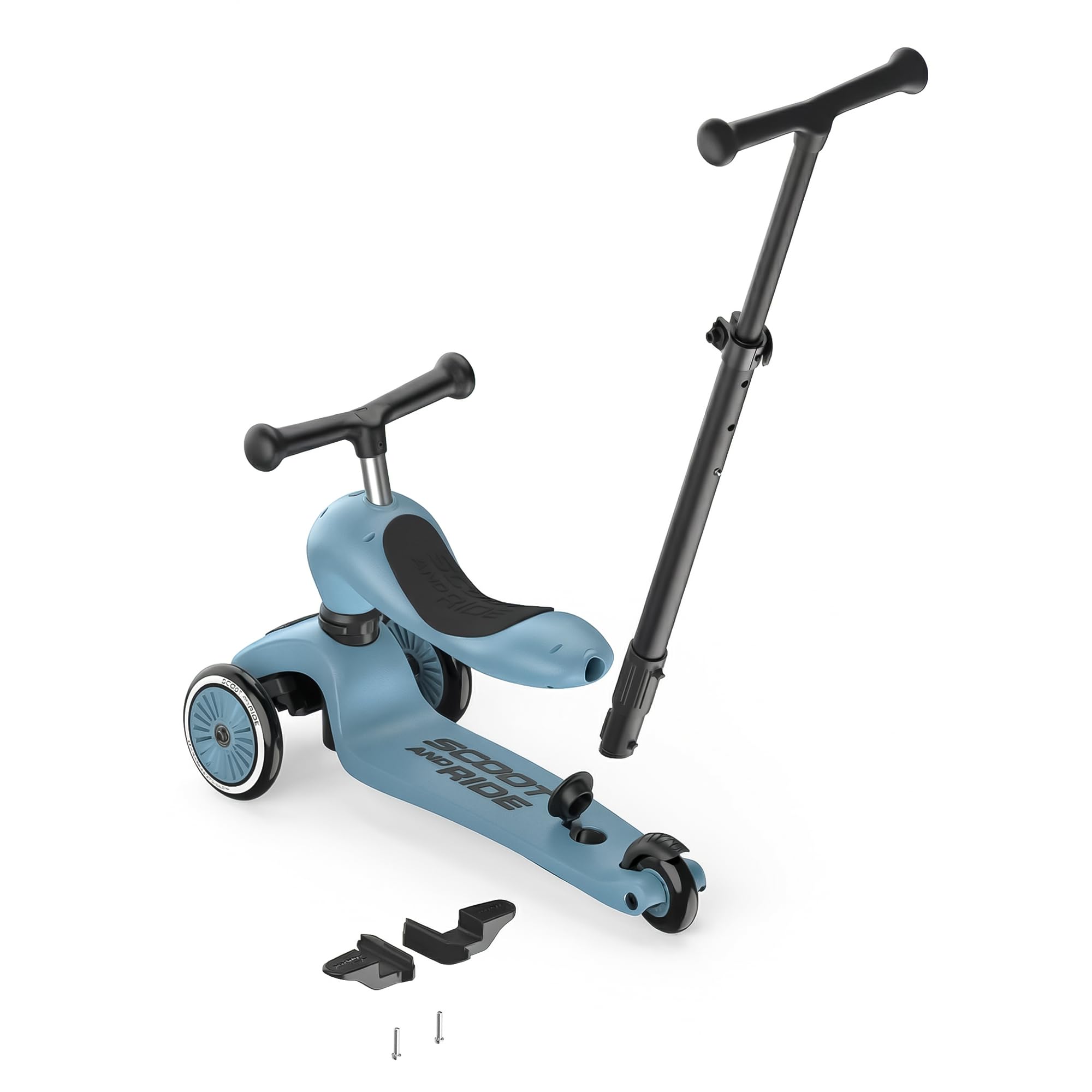 Scoot and Ride Highwaykick 1 Push & Go Steel personalisierbar – 2-in-1 mit Sitz & Schiebestange – höhenverstellbar – für Kinder 1–5 Jahre – mit Namen personalisiert