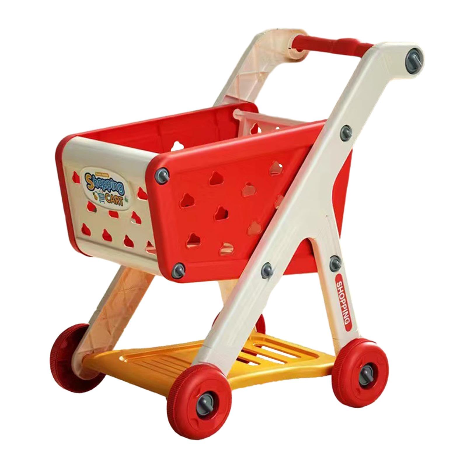 Carrito de Compras Juguete Infantil Ruedas Trole Supermercado Juego de Alimentos Material PP Adecuado para Juegos de rol Fotografía Organización, Rojo
